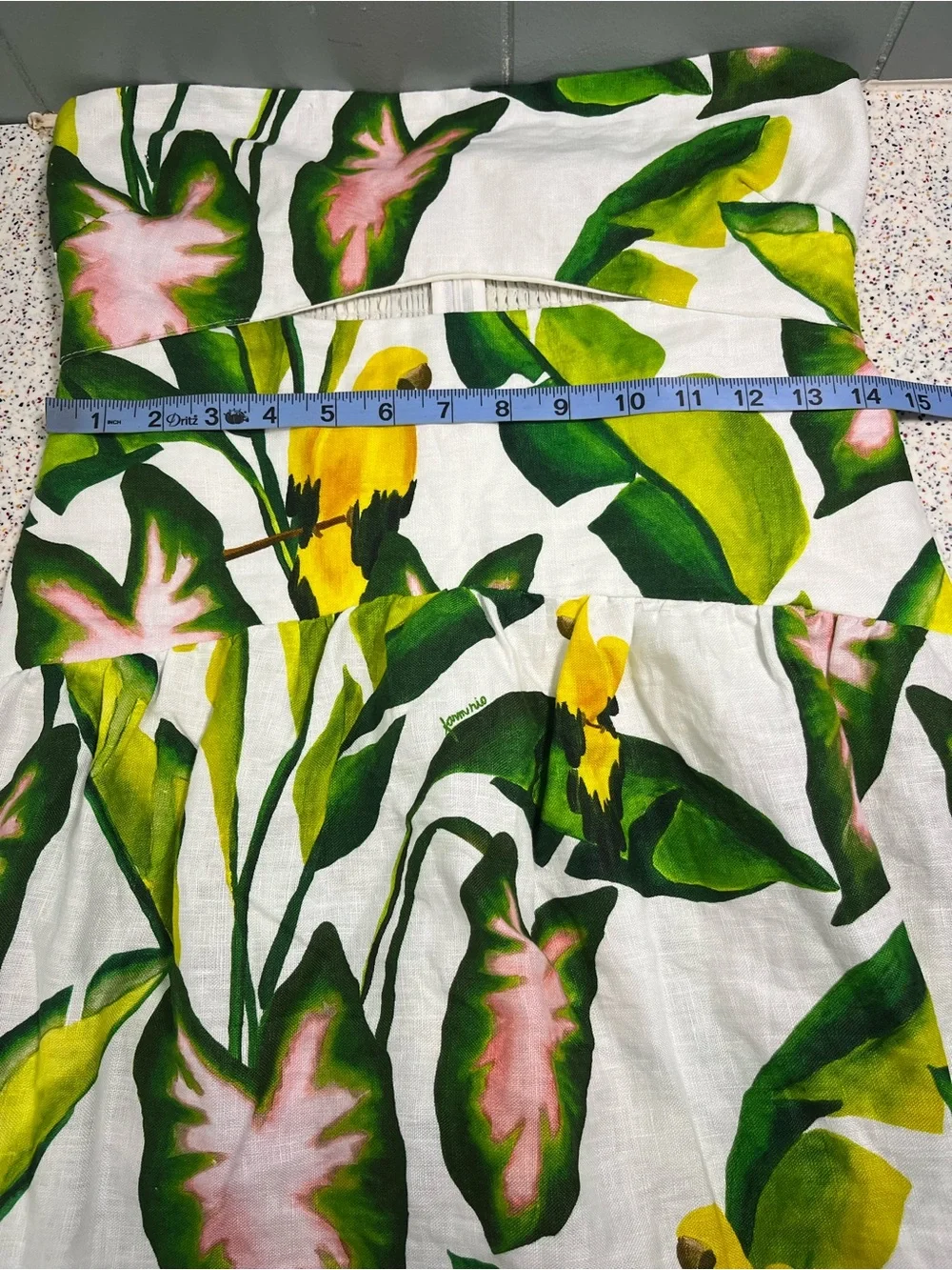 Farm Rio Off White Summer Foliage Strapless Midi Dress Linen Women’s Size M